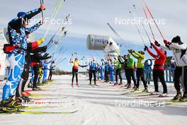 10.04.2011, Rovaniemi, Finland (FIN):  skiers made the alley of honor for (l-r) Petra Majdic (SLO), Fischer, One Way, Alpina, Rottefella and Jaak Mae (EST), Fischer, Swix, Rottefella who both end their carriers - Tour de Barents 2011, Ounasvaara Climb Pursuit, Rovaniemi (FIN). www.nordicfocus.com. © Laiho/NordicFocus. Every downloaded picture is fee-liable.