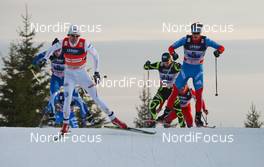 20.11.2011, Sjusjoen, Norway (NOR): (l-r) Johan Olsson (SWE), Fischer, One Way, Alpina, Rottefella, Craft and Sergey Turychev (RUS), Madshus, Swix, Rottefella, Adidas  - FIS world cup cross country, 4x10km men, Sjusjoen (NOR). www.nordicfocus.com. Â© Laiho/NordicFocus. Every downloaded picture is fee-liable.