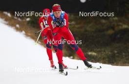 20.11.2011, Sjusjoen, Norway (NOR): Astrid Jacobsen (NOR), Fischer, Swix, Rottefella followed by Vibeke Skofterud (NOR), Fischer, One Way, Alpina, Rottefella, Yoko  - FIS world cup cross country, 4x5km women, Sjusjoen (NOR). www.nordicfocus.com. Â© Laiho/NordicFocus. Every downloaded picture is fee-liable.