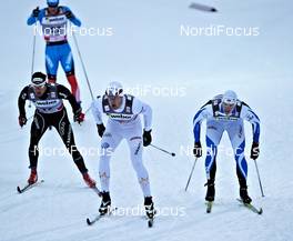 25.11.2011, Kuusamo, Finland (FIN): l-r: Dario Cologna (SUI), Fischer, Rottefella, Alpina, Swix, Odlo, Jesper Modin (SWE), Fischer, Salomon, Swix, Craft, Casco, Kein Einaste (EST), Fischer, Swix  - FIS world cup cross-country, individual sprint, Kuusamo (FIN). www.nordicfocus.com. © Felgenhauer/NordicFocus. Every downloaded picture is fee-liable.
