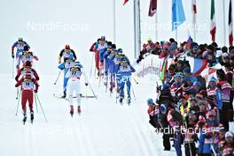 27.11.2011, Kuusamo, Finland (FIN): the chasing group passes the coaches hill - FIS world cup cross-country, pursuit men, Kuusamo (FIN). www.nordicfocus.com. © Felgenhauer/NordicFocus. Every downloaded picture is fee-liable.