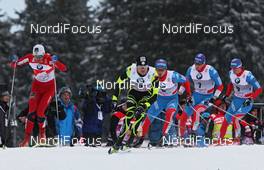 30.12.2011, Oberhof, Germany (GER): group, l-r: Petter Northug (NOR), Fischer, Rottefella, Alpina, Ski Go, Swix, Maurice Manificat (FRA), Fischer, Swix, One Way, Ilia Chernousov (RUS), Rossignol, Rottefella, Swix, adidas, Alexander Legkov (RUS), Rossignol, Rottefella, Swix, adidas, Maxim Vylegzhanin (RUS), Fischer, Rottefella, Alpina, Swix, adidas  - FIS world cup cross-country, tour de ski, pursuit men, Oberhof (GER). www.nordicfocus.com. © Hemmersbach/NordicFocus. Every downloaded picture is fee-liable.