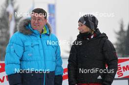30.12.2011, Oberhof, Germany (GER): l-r: Thomas Pfueller (GER), DSV Sportdirektor, Claudia Nystad (GER), Ex-Athlete and TV Commentator - FIS world cup cross-country, tour de ski, pursuit women handicap start, Oberhof (GER). www.nordicfocus.com. © Hemmersbach/NordicFocus. Every downloaded picture is fee-liable.