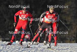 16.01.2011, Seefeld, Austria (AUT): l-r: Magnus Moan (NOR), Madshus, Rottefella, Swix, Wolfgang Boesl (GER), Fischer, Salomon, Adidas, Leki  - FIS world cup nordic combined, individual gundersen HS109/10km, Seefeld (AUT). www.nordicfocus.com. © Hemmersbach/NordicFocus. Every downloaded picture is fee-liable.