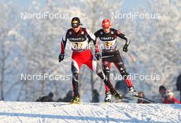 04.03.2011, Oslo, Norway (NOR): Felix Gottwald (AUT), Fischer, Swix, Loeffler followed by Eric Frenzel (GER), Fischer, Leki, Salomon, Adidas  - FIS nordic world ski championships, nordic combined, team HS134/4x5km, Oslo (NOR). www.nordicfocus.com. © Laiho/NordicFocus. Every downloaded picture is fee-liable.