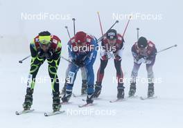 11.12.2011, Ramsau, Austria (AUT): group, l-r: Maxime Laheurte (FRA), Fischer, Rottefella, One Way , Pavel Churavy (CZE), Atomic  - FIS world cup nordic combined, individual gundersen HS98/10km, Ramsau (AUT). www.nordicfocus.com. © Hemmersbach/NordicFocus. Every downloaded picture is fee-liable.