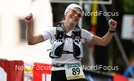 06.07.2011, Ehrwald, Austria (AUT): The winner of the womenÂ´s category Gaby Steigmeier (SUI)  - Salomon 4 Trails, trail running, 38km, Garmisch-Partenkirchen (GER) - Ehrwald (AUT). www.nordicfocus.com. Â© NordicFocus. Every downloaded picture is fee-liable.