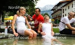 06.07.2011, Ehrwald, Austria (AUT): (l-r) Julia Boettger (GER) and Anna Frost (NZL) in interview after the race   - Salomon 4 Trails, trail running, 38km, Garmisch-Partenkirchen (GER) - Ehrwald (AUT). www.nordicfocus.com. Â© NordicFocus. Every downloaded picture is fee-liable.