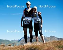 06.09.2011, Scuol, Switzerland (SUI): l-r: Seppi Neuhauser (GER), TEAM SALOMON, Gaby Steigmeier (SUI), TEAM SALOMON    - Gore Tex Transalpine Run, trail running, 40km, Galtuer (AUT) - Scuol (SUI). www.nordicfocus.com. © NordicFocus. Every downloaded picture is fee-liable.