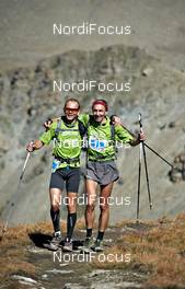 06.09.2011, Scuol, Switzerland (SUI): l-r: Anton Philipp (Berglaufteam Hagloefs), Thomas Miksch (Berglaufteam Hagloefs)    - Gore Tex Transalpine Run, trail running, 40km, Galtuer (AUT) - Scuol (SUI). www.nordicfocus.com. © NordicFocus. Every downloaded picture is fee-liable.