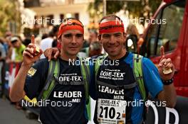 10.09.2011, Latsch, Italy (ITA): r-l: Miguel Caballero Ortega (ESP),TEAM TRANGOWORLD GORE-TEX SPAIN II, David Lopez Castan (ESP), TEAM TRANGOWORLD GORE-TEX SPAIN II             - Gore Tex Transalpine Run, trail running, 30km, Schlanders (ITA) - Latsch (ITA). www.nordicfocus.com. © NordicFocus. Every downloaded picture is fee-liable.