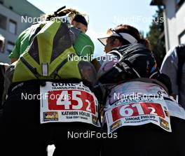 10.09.2011, Latsch, Italy (ITA): l-r: Kathrin Hoefler (GER), Team Craft Women, Simone Philipp (GER), MOUNTAIN HEROES SALOMON    - Gore Tex Transalpine Run, trail running, 30km, Schlanders (ITA) - Latsch (ITA). www.nordicfocus.com. © NordicFocus. Every downloaded picture is fee-liable.