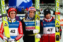 03.12.2011, Lillehammer, Norway (NOR): (l-r) Richard Freitag (GER), Fischer, Andreas Kofler (AUT), Fischer and Kamil Stoch (POL), Fischer  - FIS world cup ski jumping, individual HS100, Lillehammer (NOR). www.nordicfocus.com. Â© Laiho/NordicFocus. Every downloaded picture is fee-liable.