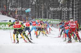 08.01.2012, Oberhof, Germany (GER): Martin Fourcade (FRA), Rossignol, Rottefella, OneWay, Odlo and Emil Hegle Svendsen (NOR), Madshus, Rottefella, Swix, Odlo lead the field - IBU world cup biathlon, mass men, Oberhof (GER). www.nordicfocus.com. © Manzoni/NordicFocus. Every downloaded picture is fee-liable.