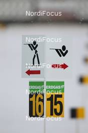 14.01.2012, Nove Mesto, Czech Republic (CZE): Biathlon Feature: Track sign at the shooting range - IBU world cup biathlon, sprint men, Nove Mesto (CZE). www.nordicfocus.com. © Manzoni/NordicFocus. Every downloaded picture is fee-liable.