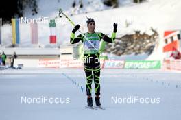 22.01.2012, Antholz, Italy (ITA): Martin Fourcade (FRA), Rossignol, Rottefella, OneWay, Odlo - IBU world cup biathlon, relay men, Antholz (ITA). www.nordicfocus.com. © Manzoni/NordicFocus. Every downloaded picture is fee-liable.