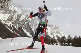 19.01.2012, Antholz, Italy (ITA): Zina Kocher (CAN), Atomic, Leki, Odlo - IBU world cup biathlon, sprint women, Antholz (ITA). www.nordicfocus.com. © Manzoni/NordicFocus. Every downloaded picture is fee-liable.