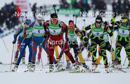 05.02.2012, Holmenkollen, Norway (NOR):  (l-r) Kaisa Maekaeraeinen (FIN), Fischer, Rottefella, Leki, Odlo, Tora Berger (NOR), Fischer, Rottefella, Odlo and Marie Laure Brunet (FRA), Rossignol, Rottefella, Swix - IBU world cup biathlon, mass women, Holmenkollen (NOR). www.nordicfocus.com. Â© Laiho/NordicFocus. Every downloaded picture is fee-liable.