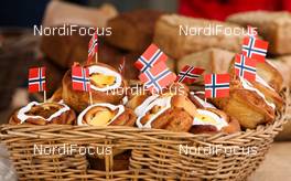 02.02.2012, Holmenkollen, Norway (NOR):  cakes with norwegian flags - IBU world cup biathlon, sprint women, Holmenkollen (NOR). www.nordicfocus.com. Â© Laiho/NordicFocus. Every downloaded picture is fee-liable.