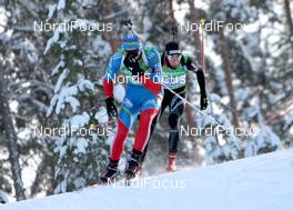 12.02.2012, Kontiolahti, Finland (FIN): Timofey Lapshin (RUS), Madshus, Rottefella, adidas, Benjamin Weger (SUI), Atomic, Leki, Casco, ODLO - IBU world cup biathlon, pursuit men, Kontiolahti (FIN). www.nordicfocus.com. © Manzoni/NordicFocus. Every downloaded picture is fee-liable.
