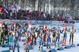 12.02.2012, Kontiolahti, Finland (FIN): Event Feature: womens field waits for start - IBU world cup biathlon, pursuit women, Kontiolahti (FIN). www.nordicfocus.com. © Manzoni/NordicFocus. Every downloaded picture is fee-liable.