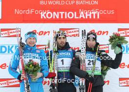 10.02.2012, Kontiolahti, Finland (FIN): L-R: Timofey Lapshin (RUS), Madshus, Rottefella, adidas, Martin Fourcade (FRA), Rossignol, Rottefella, OneWay, Benjamin Weger (SUI), Atomic, Leki, Casco, ODLO - IBU world cup biathlon, sprint men, Kontiolahti (FIN). www.nordicfocus.com. © Manzoni/NordicFocus. Every downloaded picture is fee-liable.
