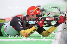 06.03.2012, Ruhpolding, Germany (GER): Arnd Peiffer (GER), Fischer, Salomon, OneWay, adidas - IBU world championships biathlon, individual men, Ruhpolding (GER). www.nordicfocus.com. © Manzoni/NordicFocus. Every downloaded picture is fee-liable.