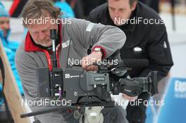 06.03.2012, Ruhpolding, Germany (GER): Event Feature: Camera man at the shooting range - IBU world championships biathlon, individual men, Ruhpolding (GER). www.nordicfocus.com. © Manzoni/NordicFocus. Every downloaded picture is fee-liable.