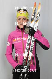 07.03.2012, Ruhpolding, Germany (GER): Marie Laure Brunet (FRA), Rossignol, Rottefella, Swix - IBU world championships biathlon, medals, Ruhpolding (GER). www.nordicfocus.com. © Manzoni/NordicFocus. Every downloaded picture is fee-liable.