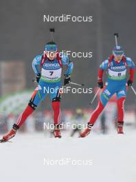 04.03.2012, Ruhpolding, Germany (GER): Svetlana Sleptsova (RUS), Fischer, Rottefella, Alpina, Swix, adidas, Olga Vilukhina (RUS), Fischer, Rottefella, Swix, adidas  - IBU world championships biathlon, pursuit women, Ruhpolding (GER). www.nordicfocus.com. © Manzoni/NordicFocus. Every downloaded picture is fee-liable.