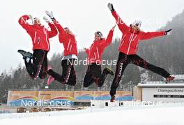 29.02.2012, Ruhpolding, Germany (GER): l-r: Megan Imrie (CAN), Salomon, Leki, Zina Kocher (CAN), Atomic, Leki, Odlo, Megan Heinicke (CAN), Fischer, Leki, Rottefella, Yolaine Oddou (CAN), Rossignol, One Way, Rottefella - IBU world championships biathlon, training, Ruhpolding (GER). www.nordicfocus.com. © Felgenhauer/NordicFocus. Every downloaded picture is fee-liable.