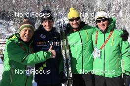 09.12.2012, Hochfilzen, Austria (AUT): L-R: Michael Grossegger (AUT), Fischer racing service, Vincent Jay (FRA), Fischer, Rottefella, OneWay, Gerhard Urain (AUT), race director Fischer - IBU world cup biathlon, relay men, Hochfilzen (AUT). www.nordicfocus.com. © Manzoni/NordicFocus. Every downloaded picture is fee-liable.