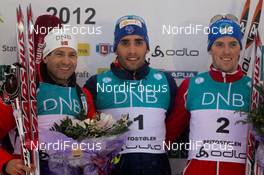 17.11.2012, Beitostoelen, Norway (NOR):  (l-r) Ole Einar Bjoerndalen (NOR), Madshus, Rottefella, Odlo, Martin Fourcade (FRA), Rossignol, One Way, Rottefella and Ronny Hafsaas (NOR), Madshus, Swix, Rottefella - Beitosprinten Biathlon, sprint men, Beitostoelen (NOR). www.nordicfocus.com. © Laiho/NordicFocus. Every downloaded picture is fee-liable.
