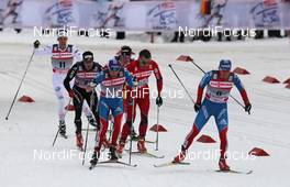 01.01.2012, Oberstdorf, Germany (GER): group, in front, l-r: Alexander Legkov (RUS), Rossignol, Rottefella, Swix, adidas and Maxim Vylegzhanin (RUS), Fischer, Rottefella, Alpina, Swix, adidas, behind Dario Cologna (SUI), Fischer, Rottefella, Alpina, Swix, Odlo and Petter Northug (NOR), Fischer, Rottefella, Alpina, Ski Go, Swix   - FIS world cup cross-country, tour de ski, skiathlon men, Oberstdorf (GER). www.nordicfocus.com. © Hemmersbach/NordicFocus. Every downloaded picture is fee-liable.