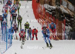 01.01.2012, Oberstdorf, Germany (GER): group, in front Sami Jauhojaervi (FIN), Fischer, Rottefella, Swix, behind Dimitri Japarov (RUS), Fischer, Rottefella, Alpina, Swix, Adidas  - FIS world cup cross-country, tour de ski, skiathlon men, Oberstdorf (GER). www.nordicfocus.com. © Hemmersbach/NordicFocus. Every downloaded picture is fee-liable.