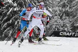04.01.2012, Cortina-Toblach, Italy (ITA): group, in front Emil Joensson (SWE), Fischer, Salomon, Craft, Swix, behind Nikolay Morilov (RUS), Madshus, Rottefella, adidas, Swix  - FIS world cup cross-country, tour de ski, individual sprint, Cortina-Toblach (ITA). www.nordicfocus.com. © Hemmersbach/NordicFocus. Every downloaded picture is fee-liable.