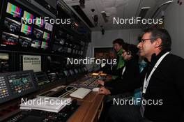 06.01.2012 Val di Fiemme, Italy (ITA): inside of the ARD production truck - FIS world cup cross-country, tour de ski, training, Val di Fiemme (ITA). www.nordicfocus.com. © Hemmersbach/NordicFocus. Every downloaded picture is fee-liable.