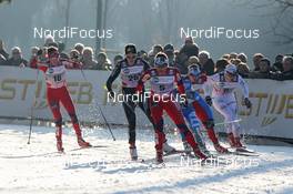 14.01.2012, Milano, Italy (ITA): group, in front Maiken Caspersen Falla (NOR), Fischer, Rottefella, Alpina, Swix, behind (25) Laurien van der Graaf (SUI), Odlo, One Way, Rossignol, Rottefella  - FIS world cup cross-country, individual sprint, Milano (ITA). www.nordicfocus.com. © Hemmersbach/NordicFocus. Every downloaded picture is fee-liable.