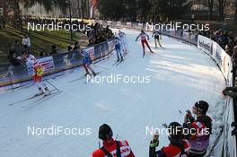 14.01.2012, Milano, Italy (ITA): group, in front Daria Gaiazova (CAN), Rossignol, Rottefella, Swix, One Way behind Natalia Matveeva (RUS), Fischer, Alpina, Rottefella, adidas, Swix  - FIS world cup cross-country, individual sprint, Milano (ITA). www.nordicfocus.com. © Hemmersbach/NordicFocus. Every downloaded picture is fee-liable.