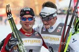 14.01.2012, Milano, Italy (ITA): l-r: Eirik Brandsdal (NOR), Fischer, Rottefella, Alpina, Swix and Teodor Peterson (SWE), Rossignol, Alpina, One Way, Craft  - FIS world cup cross-country, individual sprint, Milano (ITA). www.nordicfocus.com. © Hemmersbach/NordicFocus. Every downloaded picture is fee-liable.