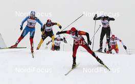 02.02.2012, Moscow, Russia (RUS): l-r: Natalia Korosteleva (RUS), Fischer, Alpina, Rottefella, Swix, adidas, Nicole Fessel (GER), Rossignol, Rottefella, Alpina, One Way, adidas, Hanna Kolb (GER), Madshus, adidas, Swix, Rottefella, Justyna Kowalczyk (POL), Fischer, Rottefella, Swix, Ida Sargent (USA), Fischer, Salomon, Swix, Daria Gaiazova (CAN), Rossignol, Rottefella, Swix, One Way   - FIS world cup cross-country, individual sprint, Moscow (RUS). www.nordicfocus.com. © Hemmersbach/NordicFocus. Every downloaded picture is fee-liable.