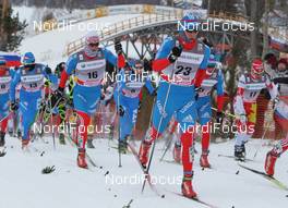 05.02.2012, Rybinsk, Russia (RUS): l-r: Giorgio di Centa (ITA), Fischer, Alpina, Rottefella, Swix, Rudy Project, Evgeniy Belov (RUS), Fischer, Alpina, Swix, Adidas, Alexander Bessmertnykh (RUS), Madshus, Rottefella, Alpina, Swix, Adidas  - FIS world cup cross-country, skiathlon men, Rybinsk (RUS). www.nordicfocus.com. © Hemmersbach/NordicFocus. Every downloaded picture is fee-liable.