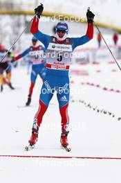 05.02.2012, Rybinsk, Russia (RUS): todays winner Maxim Vylegzhanin (RUS), Fischer, Rottefella, Alpina, Swix, adidas  - FIS world cup cross-country, skiathlon men, Rybinsk (RUS). www.nordicfocus.com. © Hemmersbach/NordicFocus. Every downloaded picture is fee-liable.