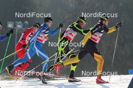 12.02.2012, Nove Mesto, Czech Republic (CZE): in front Franz Goering (GER), Atomic, adidas, Toko, Alpina, Rottefella, Swix, behind Christophe Perrillat (FRA), Salomon, One Way, behind Lari Lehtonen (FIN), Fischer, Rottefella, Craft, One Way  - FIS world cup cross-country, 4x10km men, Nove Mesto (CZE). www.nordicfocus.com. © Hemmersbach/NordicFocus. Every downloaded picture is fee-liable.