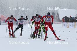 17.02.2012, Szklarska Poreba, Poland (POL): l-r: Tomas Northug (NOR), Fischer, Rottefella, Alpina, Swix, Joeri Kindschi (SUI), Atomic, Swix, Odlo, Ola Vigen Hattestad (NOR), Fischer, Rottefella, Swix, Hans Petter Lykkja (NOR), Fischer, Rottefella, Alpina, Swix - FIS world cup cross-country, individual sprint, Szklarska Poreba (POL). www.nordicfocus.com. © Hemmersbach/NordicFocus. Every downloaded picture is fee-liable.