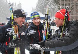19.02.2012, Szklarska Poreba, Poland (POL): l-r: Maurice Manificat (FRA), Fischer, Swix, One Way, Rottefella, Christophe Perrillat (FRA), Salomon, One Way, Juerg Capol (SUI), FIS race director cross-country  - FIS world uphill trophy, Szklarska Poreba (POL). www.nordicfocus.com. © Hemmersbach/NordicFocus. Every downloaded picture is fee-liable.