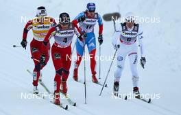 04.03.2012, Lahti, Finland (FIN):  (l-r) Marit Bjoergen (NOR), Fischer, Swix, Rottefella, Maiken Caspersen Falla (NOR), Fischer, Swix, Alpina, Rottefella, Anastasia Dotsenko (RUS), Fischer, Swix, Alpina, Rottefella, Adidas and Charlotte Kalla (SWE), Fischer, Swix, Salomon, Craft - FIS world cup cross-country, individual sprint, Lahti (FIN). www.nordicfocus.com. Â© Laiho/NordicFocus. Every downloaded picture is fee-liable.