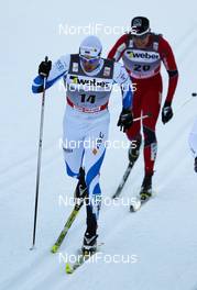 04.03.2012, Lahti, Finland (FIN):  Siim Sellis (EST), Fischer, Swix, Salomon followed by Ola Vigen Hattestad (NOR), Fischer, Swix, Rottefella - FIS world cup cross-country, individual sprint, Lahti (FIN). www.nordicfocus.com. Â© Laiho/NordicFocus. Every downloaded picture is fee-liable.