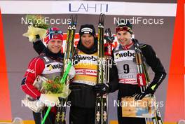 03.03.2012, Lahti, Finland (FIN): (l-r) Martin Johnsrud Sundby (NOR), Fischer, KV+, Rottefella, Swix, Dario Cologna (SUI), Fischer, Swix, Alpina, Rottefella, Odlo and Alex Harvey (CAN), Fischer, Swix, Salomon, One Way  - FIS world cup cross-country, skiathlon men, Lahti (FIN). www.nordicfocus.com. Â© Laiho/NordicFocus. Every downloaded picture is fee-liable.