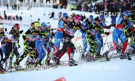 03.03.2012, Lahti, Finland (FIN):  lots of skiers in the group direct after the start - FIS world cup cross-country, skiathlon women, Lahti (FIN). www.nordicfocus.com. Â© Laiho/NordicFocus. Every downloaded picture is fee-liable.